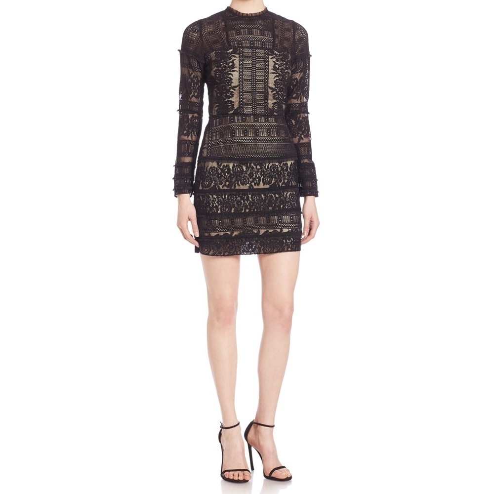 Parker Julie Combo Dress Lace Long Sleeve Black M